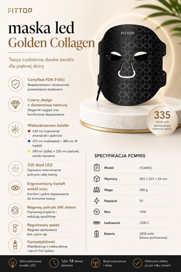 Czarna FITTOP Golden Collagen LED Mask